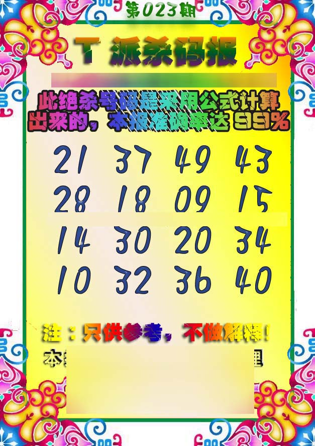 023期T派杀码报[图]